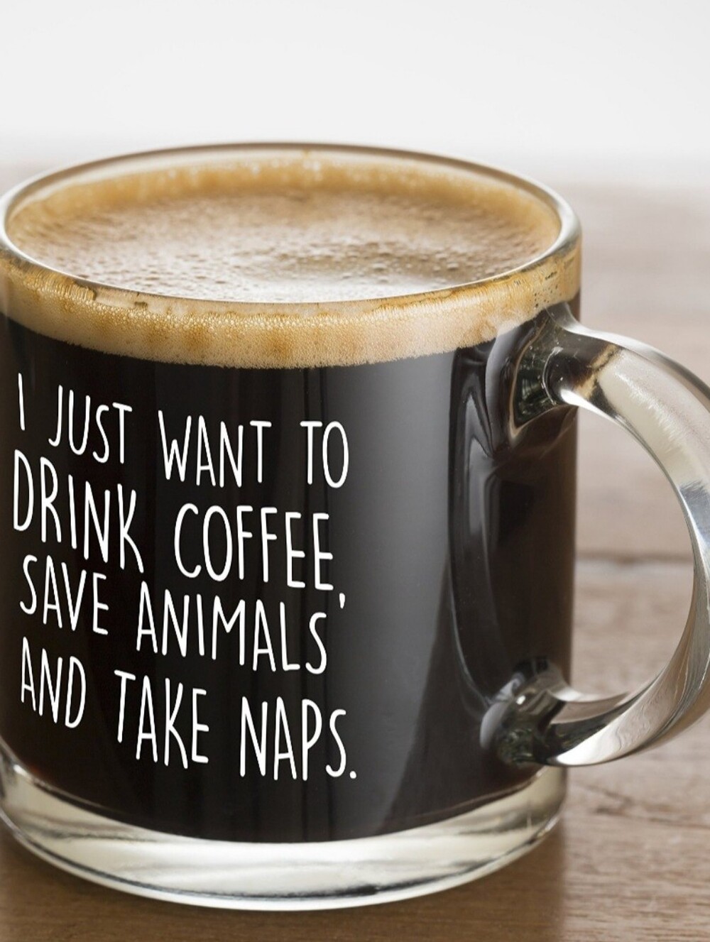 Animal Rescue Glass Coffee Mug with White Quote